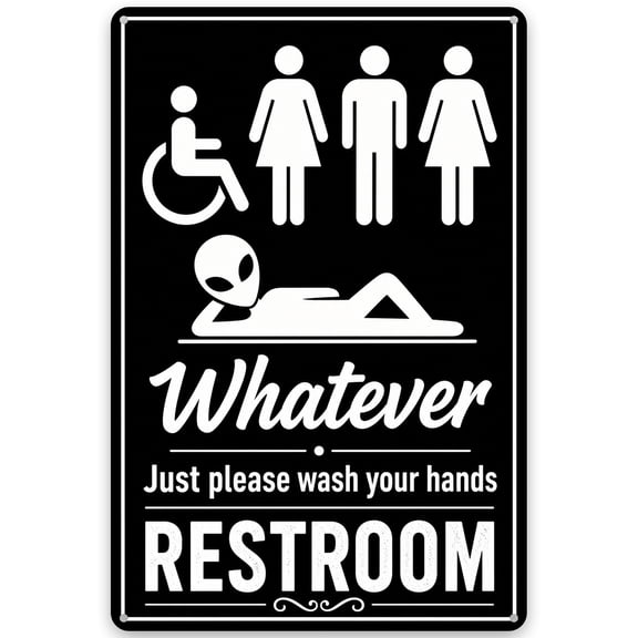 Quirky Alien Restroom Metal Sign 8x12 Inch Vintage Style Bathroom Wall Decor, Funny Design with Pre-Drilled Holes, Easy Hanging, Indoor/Outdoor Use, Weather Resistant Finish
