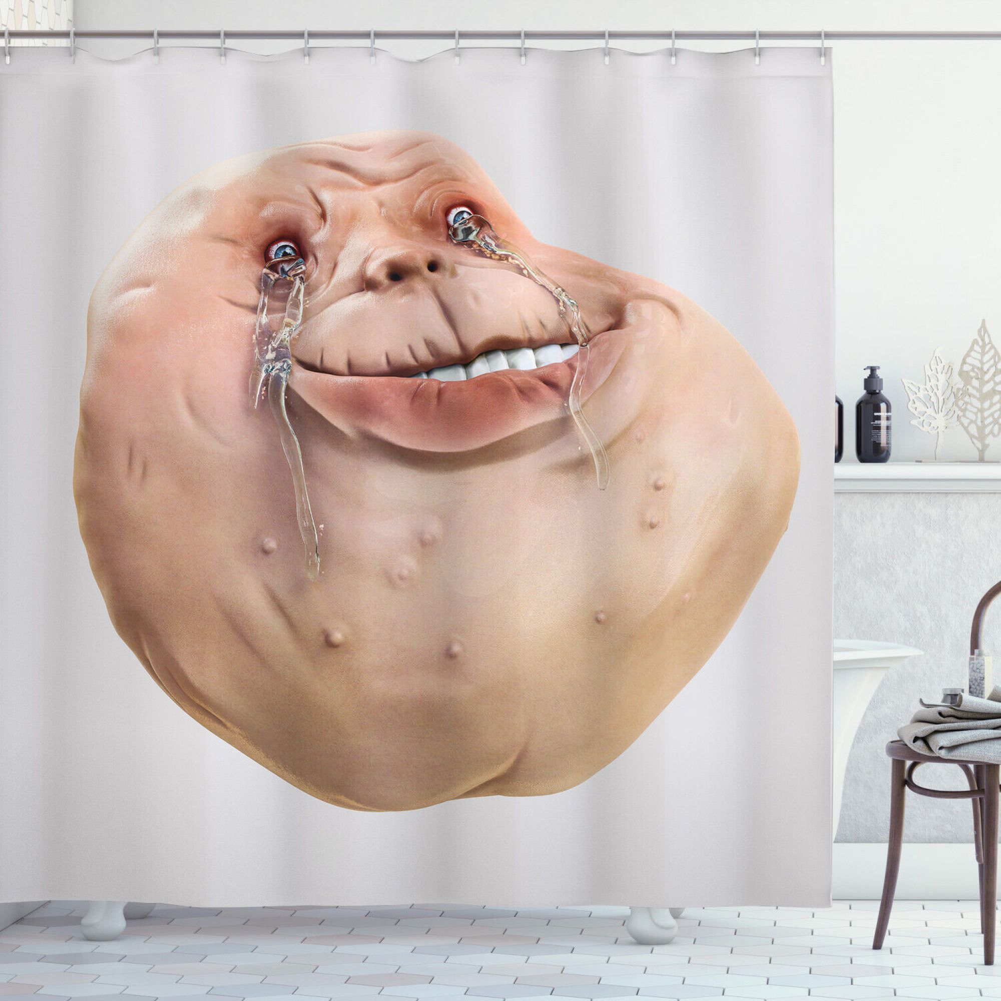 Quirky Bathroom Decor Forever Alone Meme Emoji Shower Curtain Adds Fun and Style to Your Space