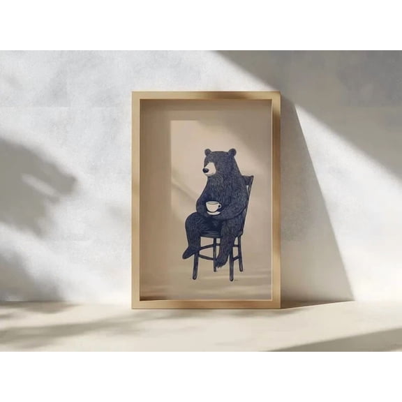 Quirky Bear Coffee Wall Poster Cute Retro Kitchen Decor For Home Decor Living Room Bedroom Office