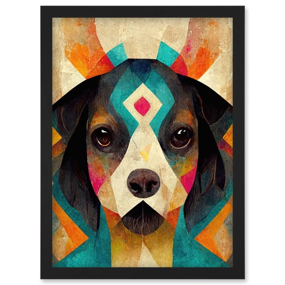 Quirky Boho Abstract Modern Shaman Guru Dog Artwork Framed Wall Art Print A4