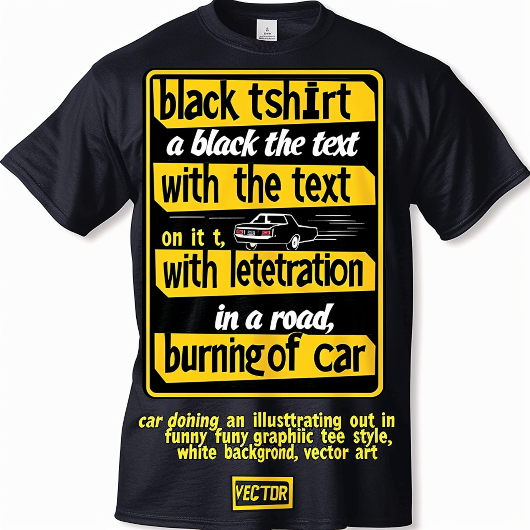 Quirky Burnout Sign Graphic Tee: Black TShirt with Yellow Road Signs ...