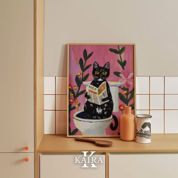 Quirky Cat Bathroom Art Print Poster Magazine Reader Wall Art UNFRAMED Poster, Wall Art for Decor, Present, 24x36