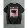 thumbnail image 1 of Quirky Cat Graphic Tee T Shirt Top Beast Inside Me Design Humorous Short Sleeve Crew Neck Black S-5XL, 1 of 5