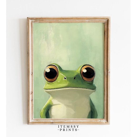 Quirky Chic Green Frog Art Poster, Vibrant Poster, Frog Wall Art, Fun Poster Gift, Living Room, Bedroom, Office Decor, 24x36 UNFRAMED