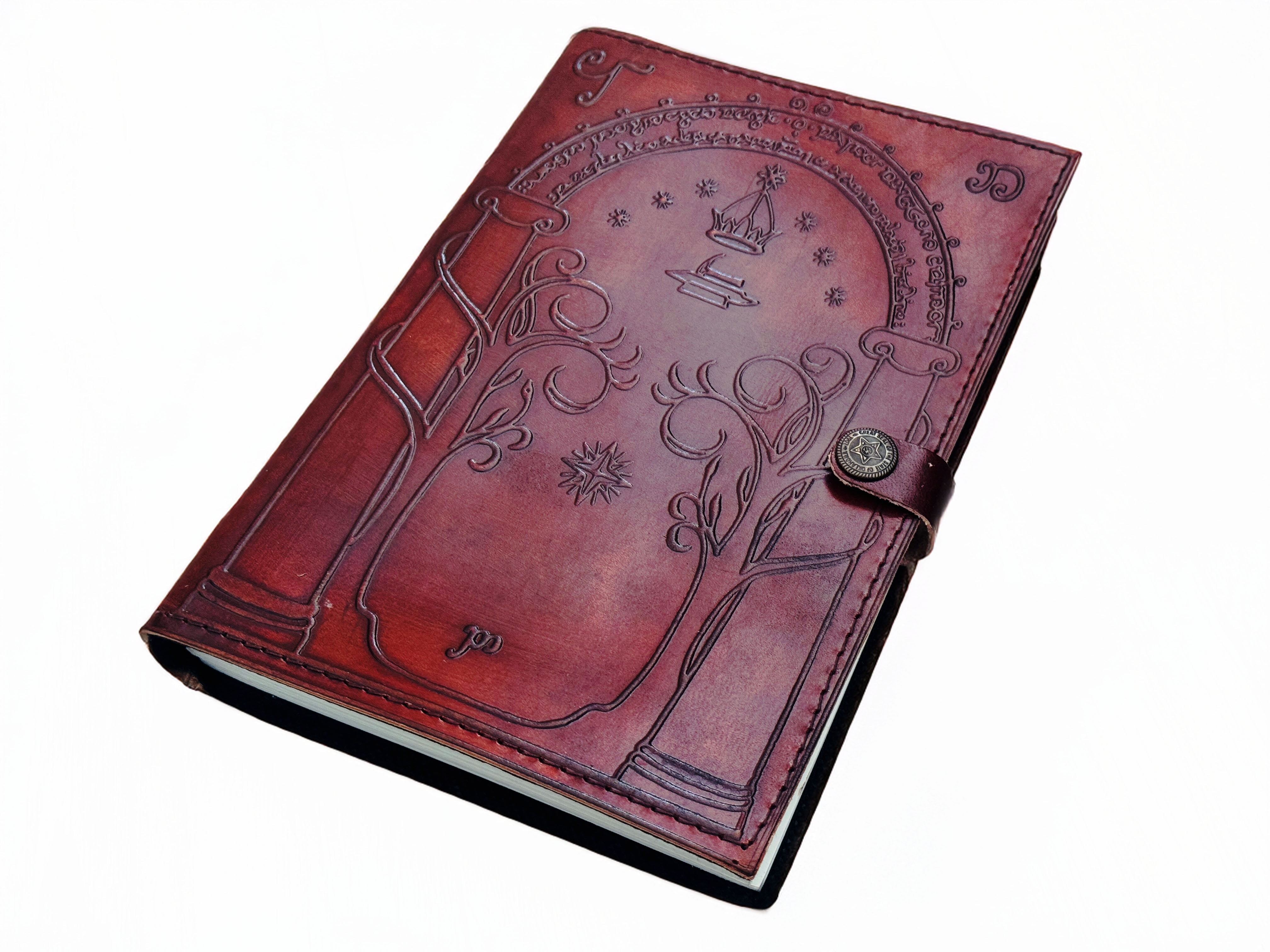 Quirky Craft Doors of Durin Embossed Brown Leather Bound Journal - 9 x 6 Size 200 Pages Writing Diary for Men & Women Book of Shadow