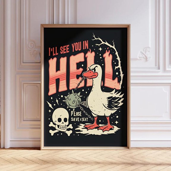 Quirky Duck in Hell Dark Humor Wall Art Poster 8x12 UNFRAMDE