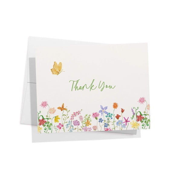 Twigs Paper Whimsical Florals Thank You Cards, 12 Blank Note Cards