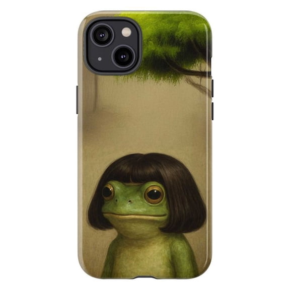 Quirky Frog Portrait Phone Case – Funny Frog with Bob Haircut Design, Whimsical Forest Art Style for iPhone 17 16 15 14 13 12 11 Plus Pro Max Mini