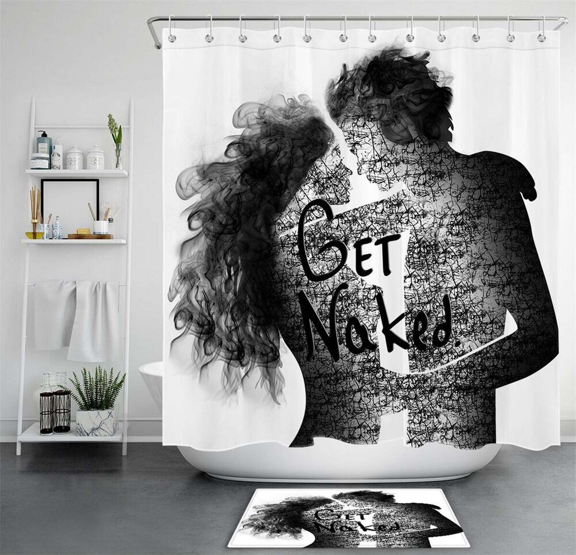 Quirky Graffiti Lovebirds Shower Curtain Set - Waterproof Fabric, Black ...