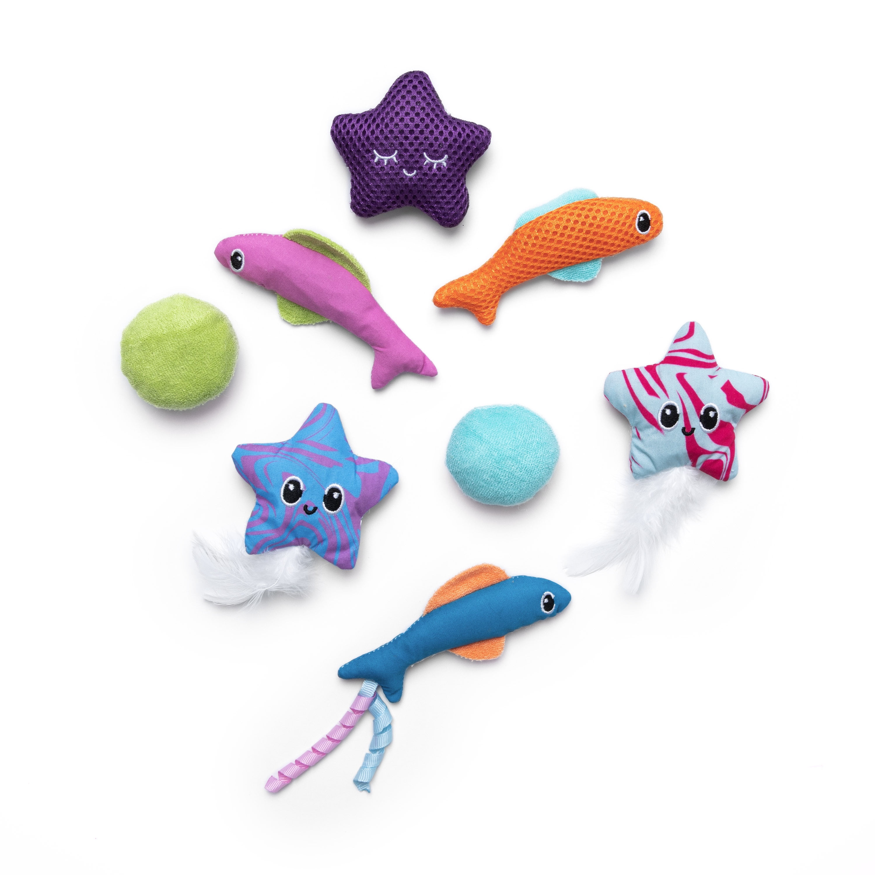 Quirky Kitty Ocean Cool Fish Bowl Bat and Chase Catnip Cat Toy, Pack of 8