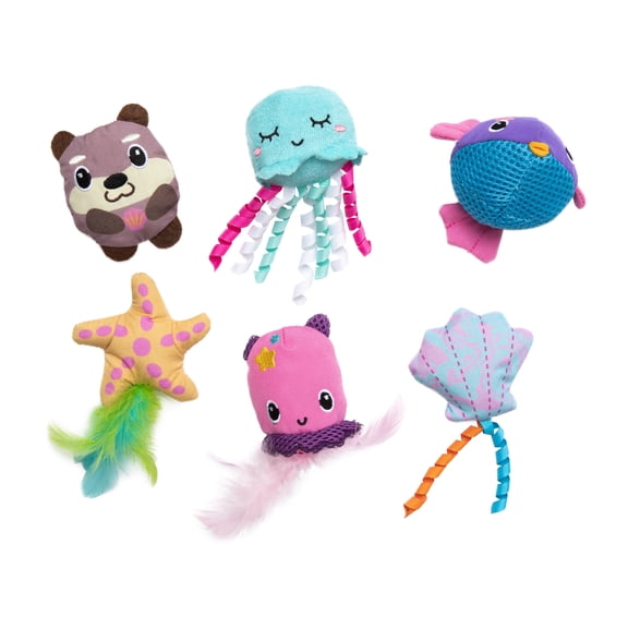Quirky Kitty Ocean Cool Underwater Friends Hunt and Chase Catnip Cat Toy, Pack of 6