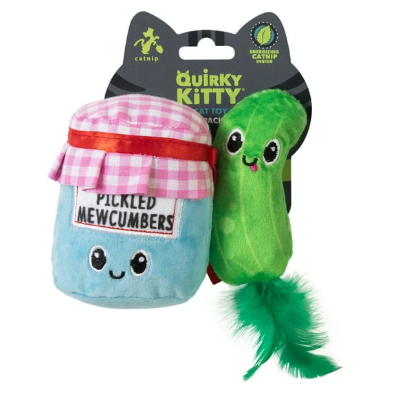 Quirky Kitty Pickled Mewcumbers Catnip Interactive Plush Cat Toy, Multicolor, Pack of 2