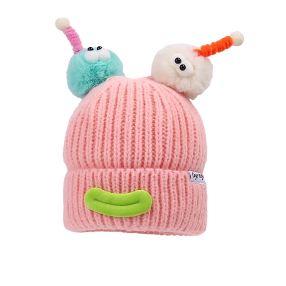 Quirky Knitted Hat Winter Warm No-Cuff round Top Cute Girl Face-Slimming Sausage-Mouth Yarn Monster Hat Fashionable Trendy Coldproof Cap