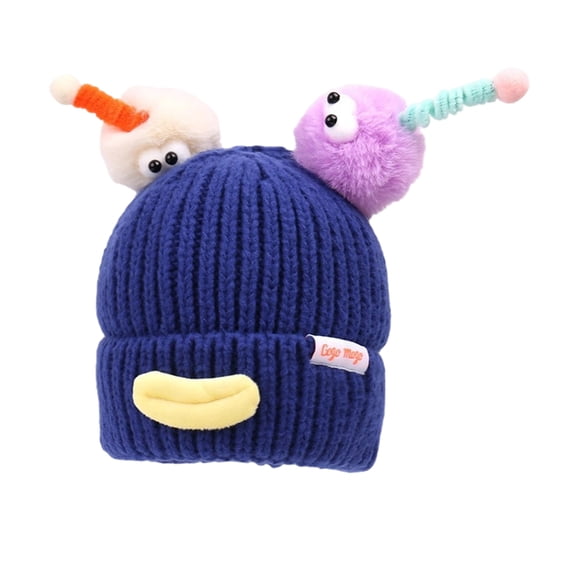 Quirky Knitted Hat Winter Warm No-Cuff round Top Cute Girl Face-Slimming Sausage-Mouth Yarn Monster Hat Fashionable Trendy Coldproof Cap