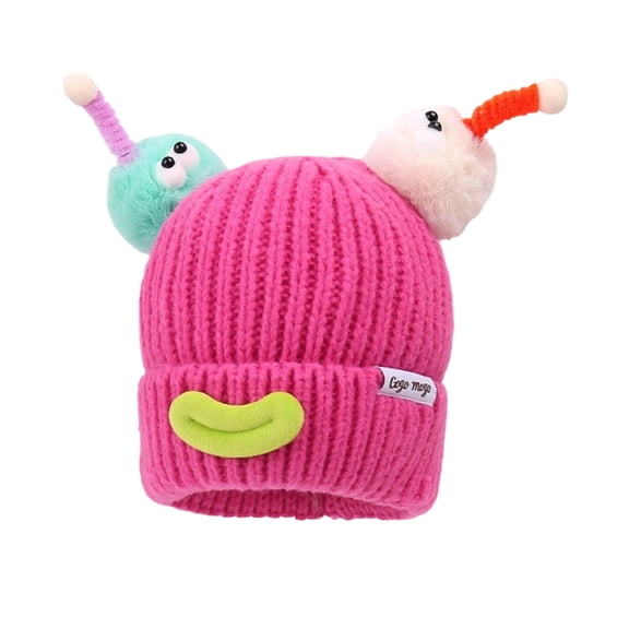Quirky Knitted Hat Winter Warm No-Cuff round Top Cute Girl Face-Slimming Sausage-Mouth Yarn Monster Hat Fashionable Trendy Coldproof Cap