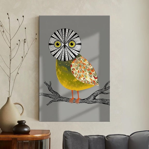 Quirky Owl Print Whimsical Folk Art Bird Mid Century Modern Wall Art Colorful Nursery Abstract Geometric Unframed Paper Poster 8x10in