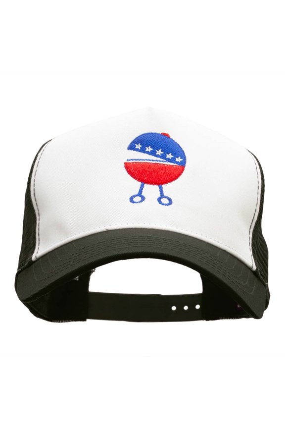 Quirky Patriotic Grill Embroidered PET Spun Mesh Cap - White Black OSFM