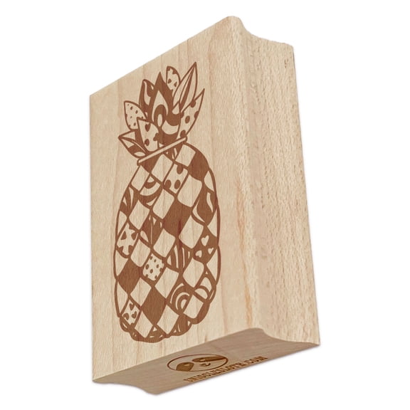 Quirky Patterned Pineapple Rectangle Rubber Stamp Stamping Scrapbooking Crafting - Large 2.5in