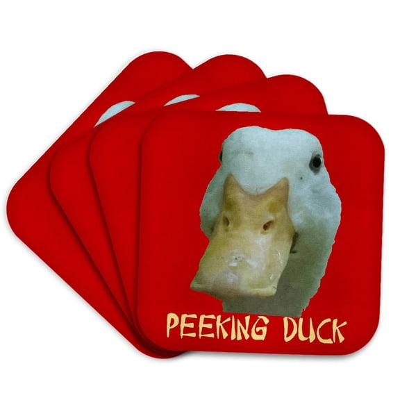 3drose, Quirky Peeking Duck Face over Asian Text, Set of 4 Coasters - Soft