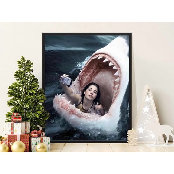 Quirky Shark Selfie Poster - Ocean Wall Decor Unframed Paper Print