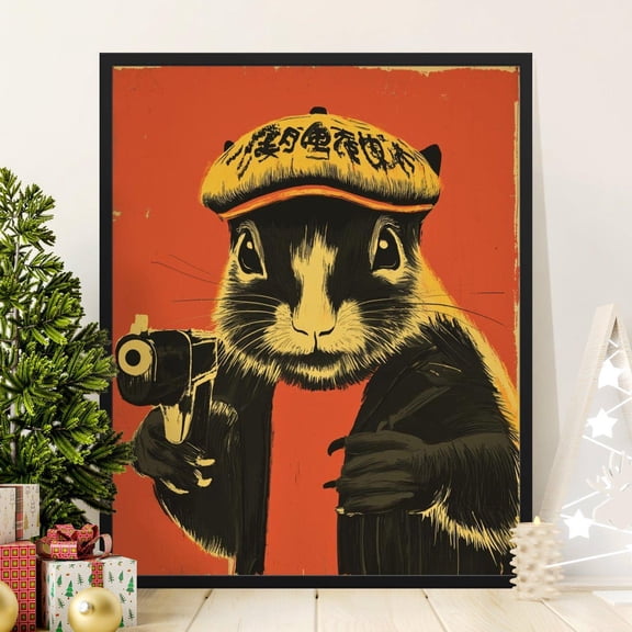Quirky Squirrel Art Print Wall Decor, Funny Animal Poster, Gift for Animal Lovers, Unique Wall Art, Squirrel with Hat and Gun, Humorous, 8x12