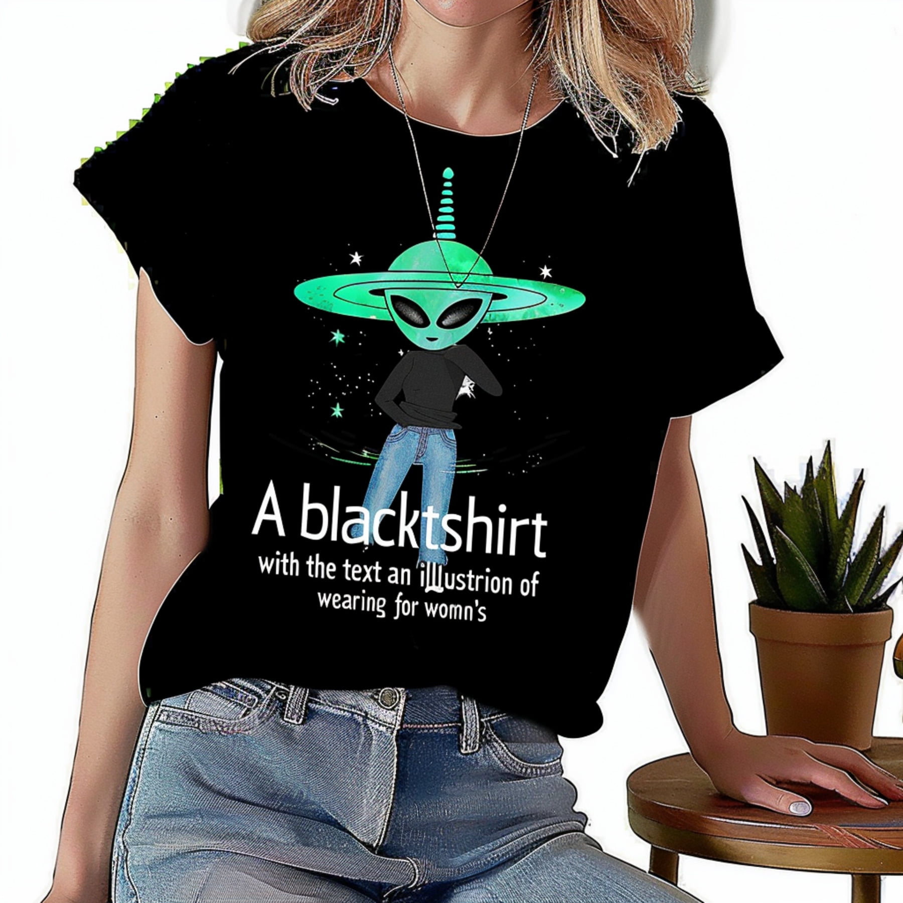 Quirky 'Taken' Alien Abduction Graphic Black TShirt for Women Fun and ...