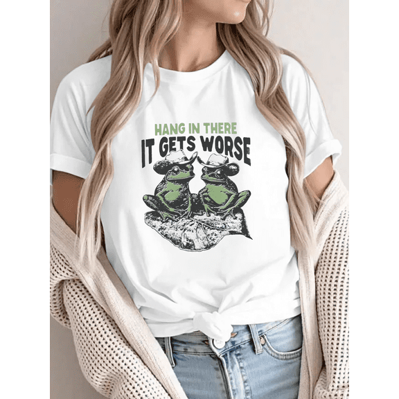 Quirky Tee T-shirt with a Catchy Slogan and a Playful Old - School Graphic Top Short Sleeve Round Neck White S-5XL