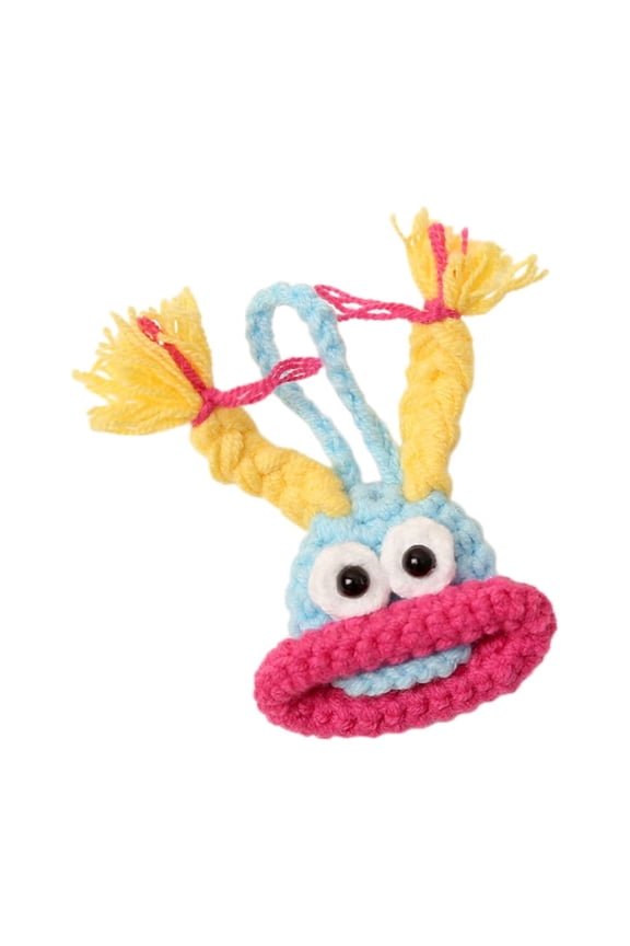 Quirky Ugly-Cute Sausage Mouth Knitted Pendant Keychain - Handmade Soft Acrylic Accessory for Bags, Purses & More, Perfect Ironic Gift for Parties & Gag Gifts,Blue