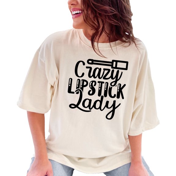 Quirky and Fun Crazy Lipstick Lady, Ivory Comfort Colors T-Shirt, XL