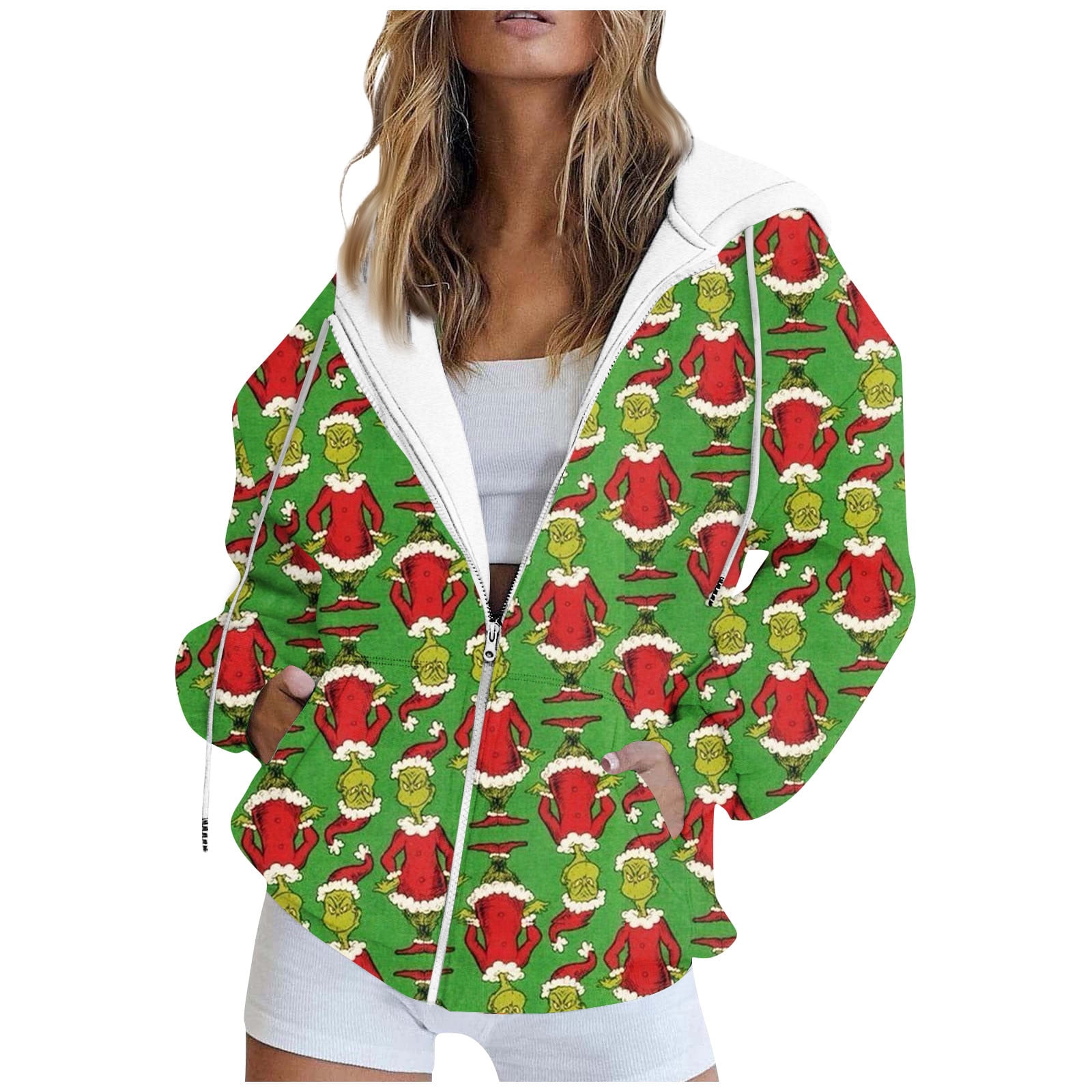 Quistrepon Christmas Grinch Shirts for Women, Unisex Zipper Sweater