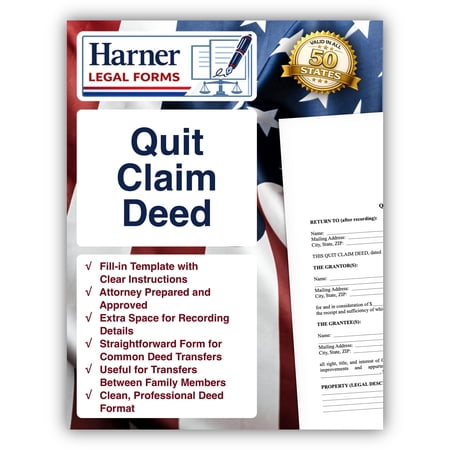 Harner Legal Forms Quit Claim Deed Form with Instructions, Fill-in-the-Blank Real Estate Transfer Document for Common Property Transfers