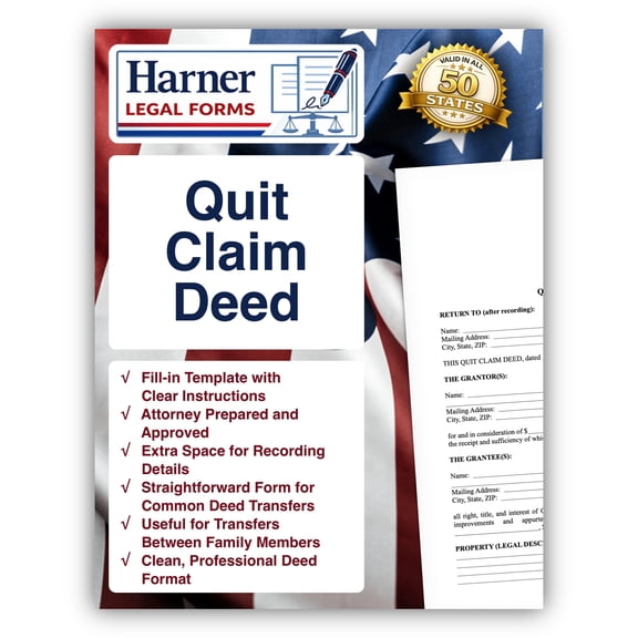 Harner Legal Forms Quit Claim Deed Form with Instructions, Fill-in-the-Blank Real Estate Transfer Document for Common Property Transfers
