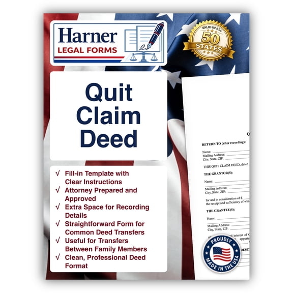 Harner Legal Forms Quit Claim Deed Form with Instructions, Fill-in-the-Blank Real Estate Transfer Document for Common Property Transfers