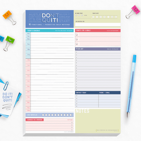 Don't Quit! Do It! Daily Planner Motivational Notepad 8.5 x 11 To Do Schedule- 50 Tear Off Premium - Student, Parent, Business, Teacher, Appointment Undated Calendar