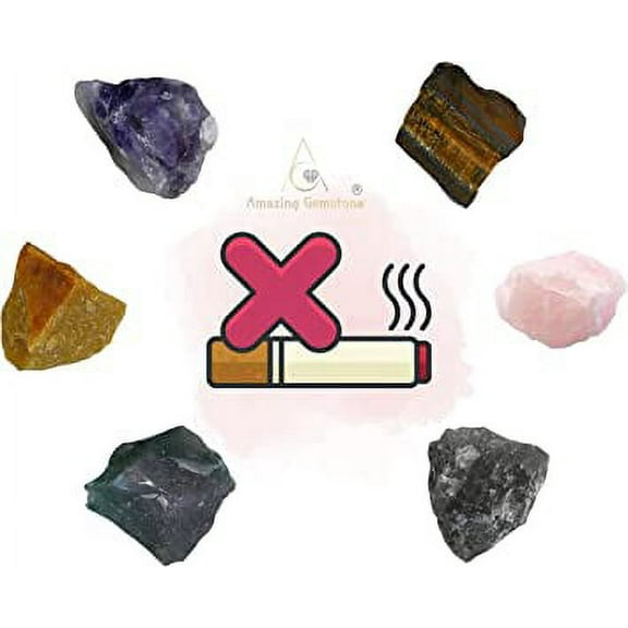 Quit Smoking Crystal Stone Set - Amethyst Tiger Eye Yellow Jasper Rose Quartz Smoky Quartz Moss Agate