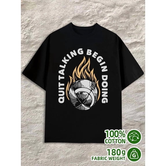 Greenink Quit Talking mens 180G 100% Cotton black Vintage Unisex Shirt Graphic tshirts Vintage Unisex Shirt Graphic Tee tshirts Fashion Unisex Shirt Cotton tshirts