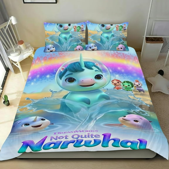 Not Quite Narwhal-themed Bed Sheet Set Three Piece Set Comfortable And Skin Friendly Unique Design Home Decor Gifts For Family Friends fans54''x79''135cm*200cm