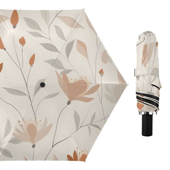 Quitely Elegant Flower Patterns All Weather Umbrella Triple Folding Parasol 6 Ribs UV Protection Portable
