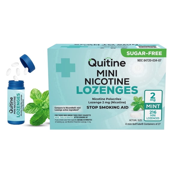 Quitine Mini Nicotine Lozenges 2mg Mint, 216 Count, Stop Smoking Aid