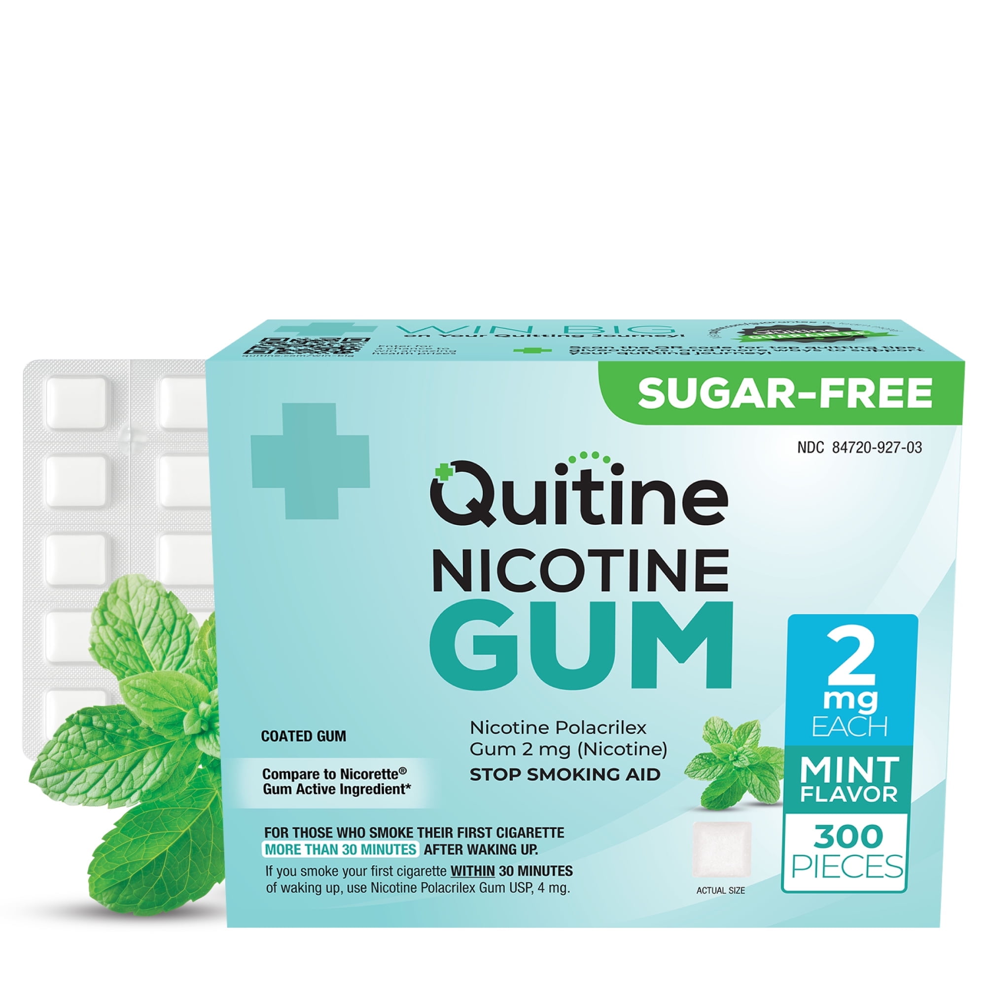 Quitine Nicotine Gum 2mg Classic Mint, 300 Count, Stop Smoking Aid