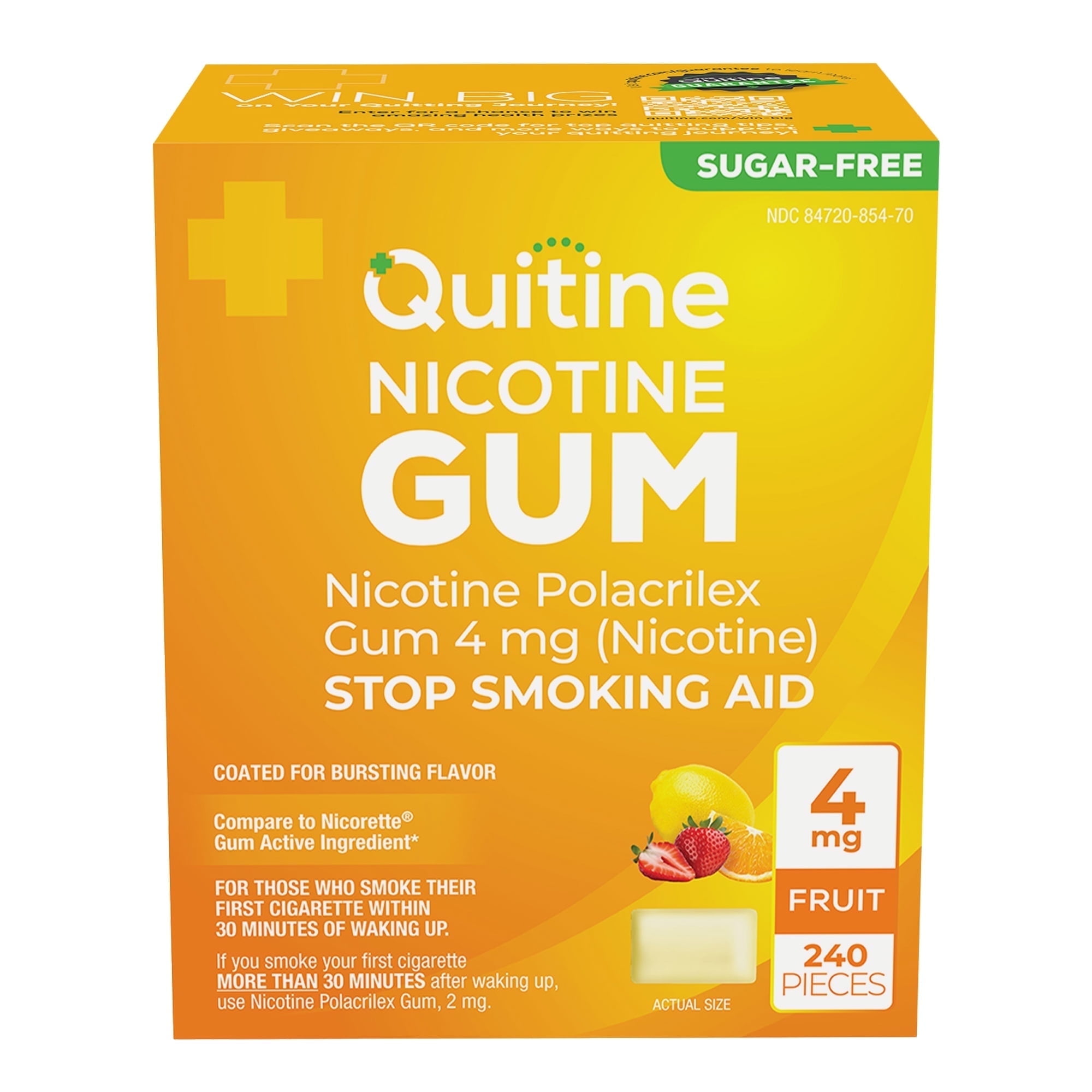 Quitine Nicotine Gum 4mg, Fruit Flavor, Stop Smoking Aid Relieve Nicotine Cravings with Effective, Affordable NRT | Long-Lasting Flavor, 240 Count, Traditional Gum to Support Your Quit Journey