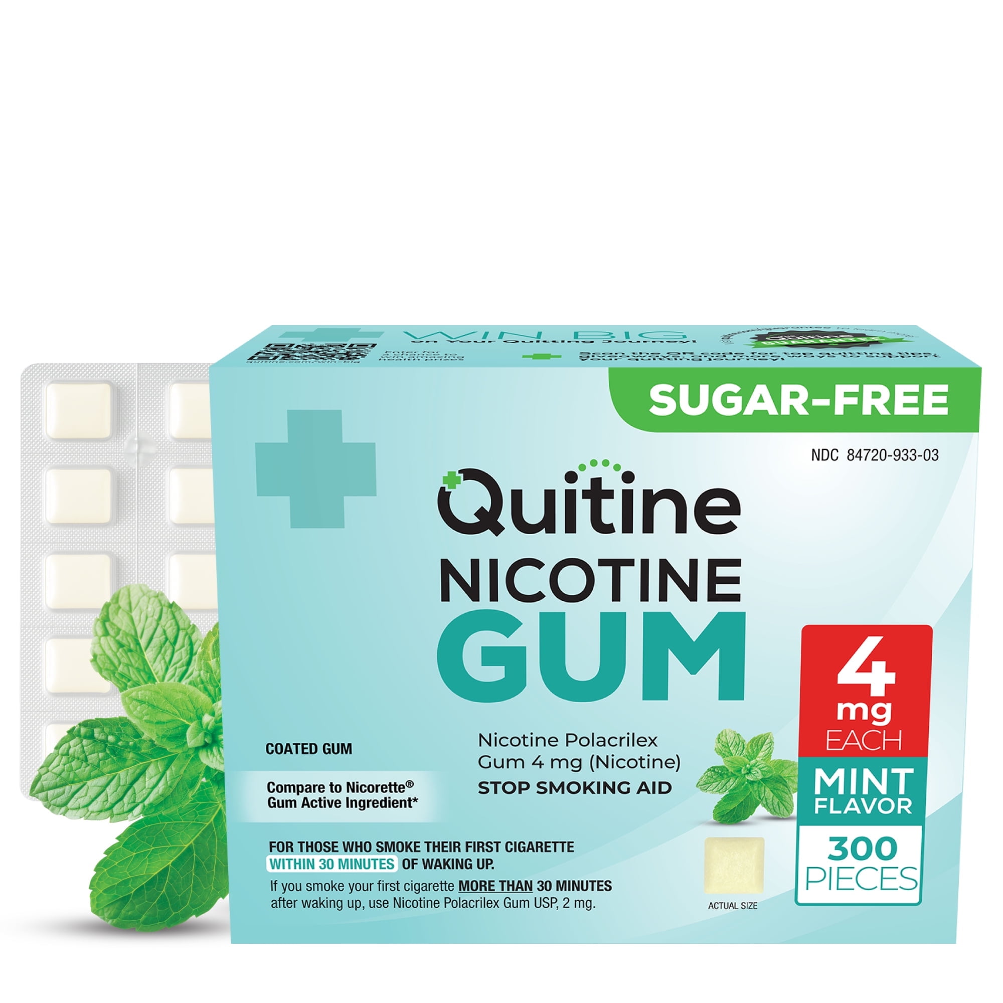 Quitine Nicotine Gum 4mg Classic Mint, 300 Count, Stop Smoking Aid