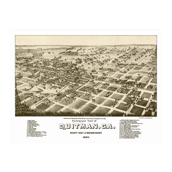 Quitman Art, 1885 Vintage Map of Quitman Georgia, GA History Wall Decor Gift, Old Quitman Map - 36" x 24" Unframed Print