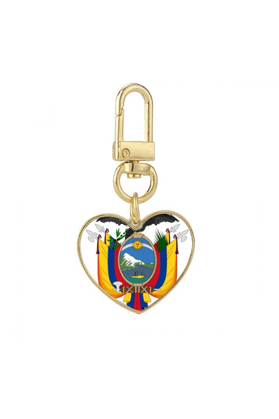 Quito Ecuador National Emblem Gold Heart Keychain Metal Keyring Holder