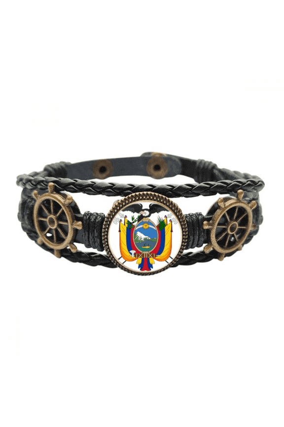 Quito Ecuador National Emblem Leather Braided Ocean Bracelet Wristband