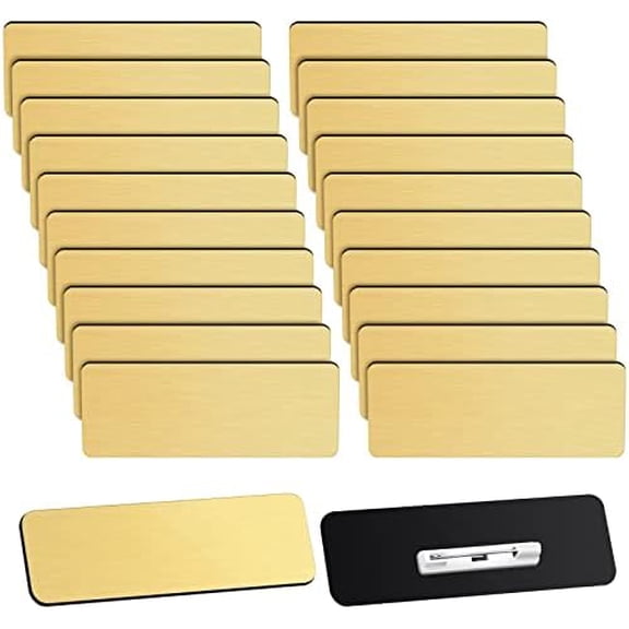 Quivanta 100 Pieces Name Tags with Pins 1 x 3 Inches Blank Name Tags Reusable ID Badge Holders with Clip for Office Workers Students Employee Custom(Gold)