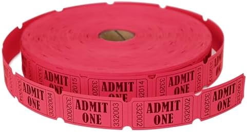 Quivanta 2000 Red Raffle Tickets with Perforations and Consecutive Numbers,Single Ticket Roll for Events, Carnivals, Door Prizes & Drinks