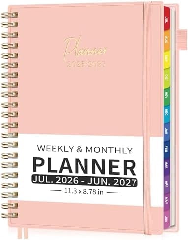 Quivanta 2026-2027 Appointment Book, A4 15-Minute Hourly Planner, July 2026 - June 2027, Academic Planner Weekly and Monthly, 100GSM Thick Paper, Flexible Cover, Note Pages, Colorful Tabs, Pink