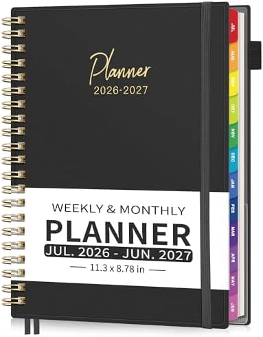 Quivanta 2026-2027 Appointment Book, A4 15-Minute Hourly Planner, July 2026 - June 2027, Academic Planner Weekly and Monthly, 100GSM Thick Paper, Flexible Cover, Note Pages, Colorful Tabs, Black