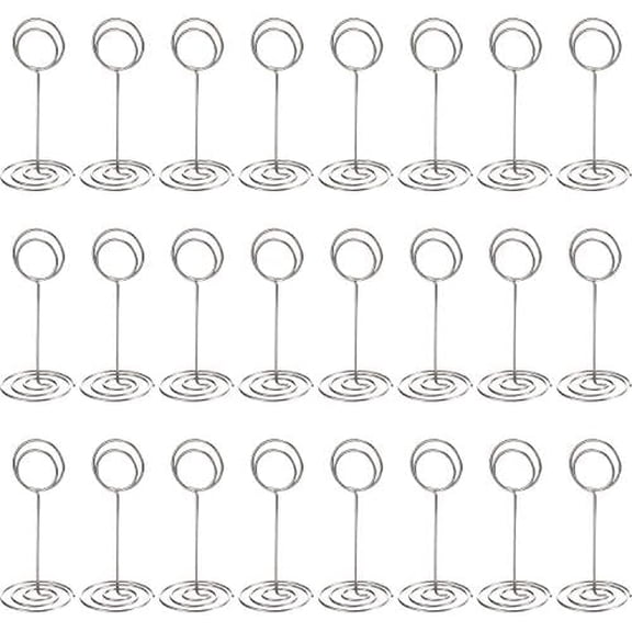 Quivanta 24 Pieces 3.35 Inch Table Number Holder Place Card Photo Holder Picture Name Menu Clips Memo Cards Stand for Wedding Reception Anniversary Birthday Party Centerpieces (Silver)